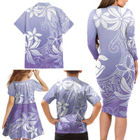 Tiare Tahiti Family Matching Long Sleeve Bodycon Dress and Hawaiian Shirt Purple Polynesia Motifs LT05 - Polynesian Pride