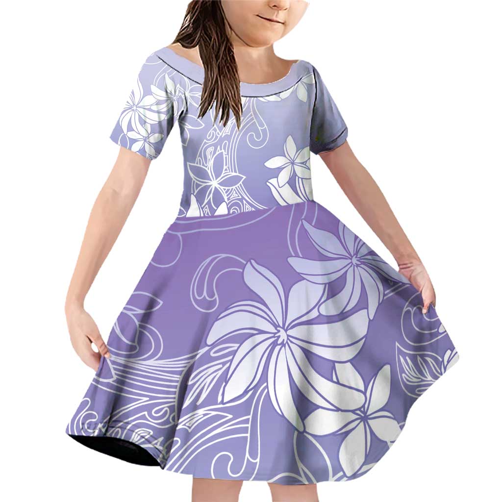 Tiare Tahiti Family Matching Off Shoulder Short Dress and Hawaiian Shirt Purple Polynesia Motifs LT05 Daughter's Dress Purple - Polynesian Pride