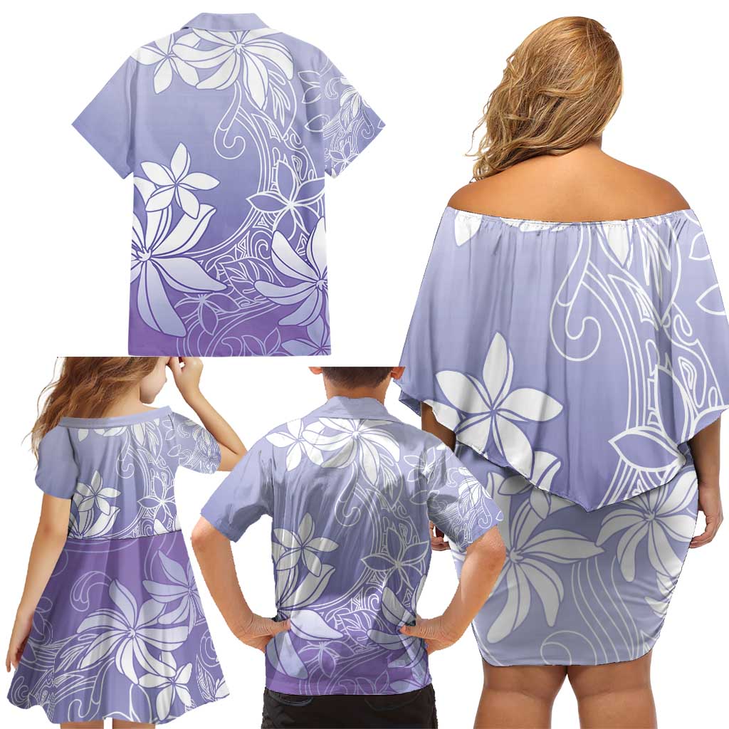 Tiare Tahiti Family Matching Off Shoulder Short Dress and Hawaiian Shirt Purple Polynesia Motifs LT05 - Polynesian Pride