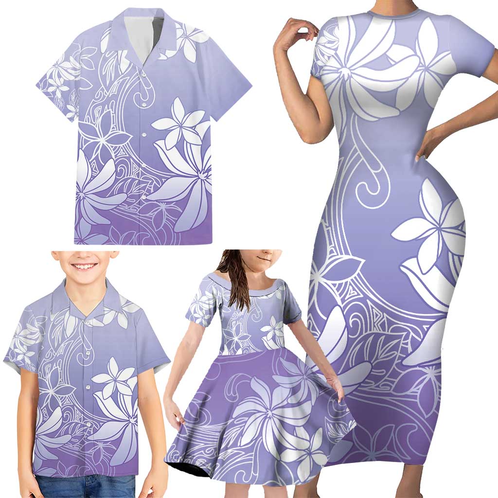 Tiare Tahiti Family Matching Short Sleeve Bodycon Dress and Hawaiian Shirt Purple Polynesia Motifs LT05 - Polynesian Pride