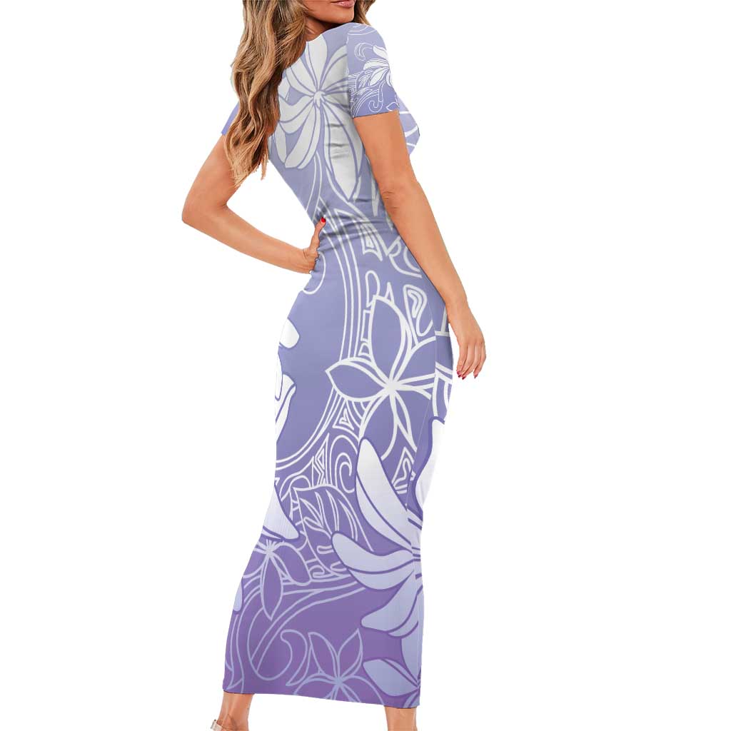 Tiare Tahiti Family Matching Short Sleeve Bodycon Dress and Hawaiian Shirt Purple Polynesia Motifs LT05 - Polynesian Pride
