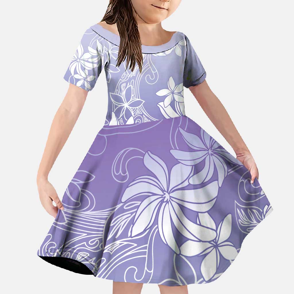 Tiare Tahiti Family Matching Summer Maxi Dress and Hawaiian Shirt Purple Polynesia Motifs LT05 Daughter's Dress Purple - Polynesian Pride