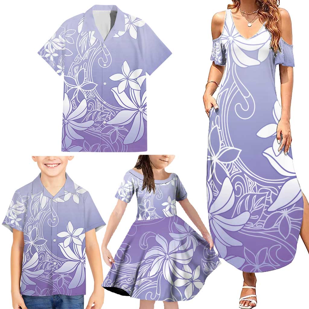 Tiare Tahiti Family Matching Summer Maxi Dress and Hawaiian Shirt Purple Polynesia Motifs LT05 - Polynesian Pride