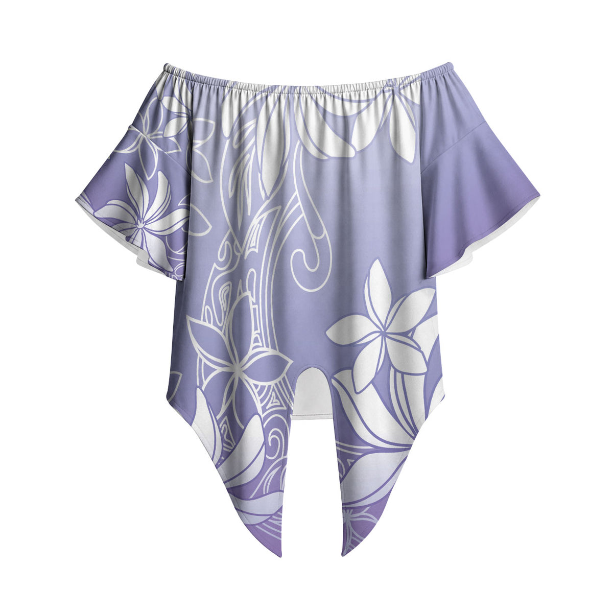 Tiare Tahiti Off Shoulder Wrap Waist Top Purple Polynesia Motifs LT05 Purple - Polynesian Pride
