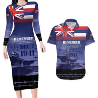 Hawaii Pearl Harbor Remembrance Day Couples Matching Long Sleeve Bodycon Dress and Hawaiian Shirt Flag Style LT05 Blue - Polynesian Pride