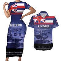 Hawaii Pearl Harbor Remembrance Day Couples Matching Short Sleeve Bodycon Dress and Hawaiian Shirt Flag Style LT05 Blue - Polynesian Pride