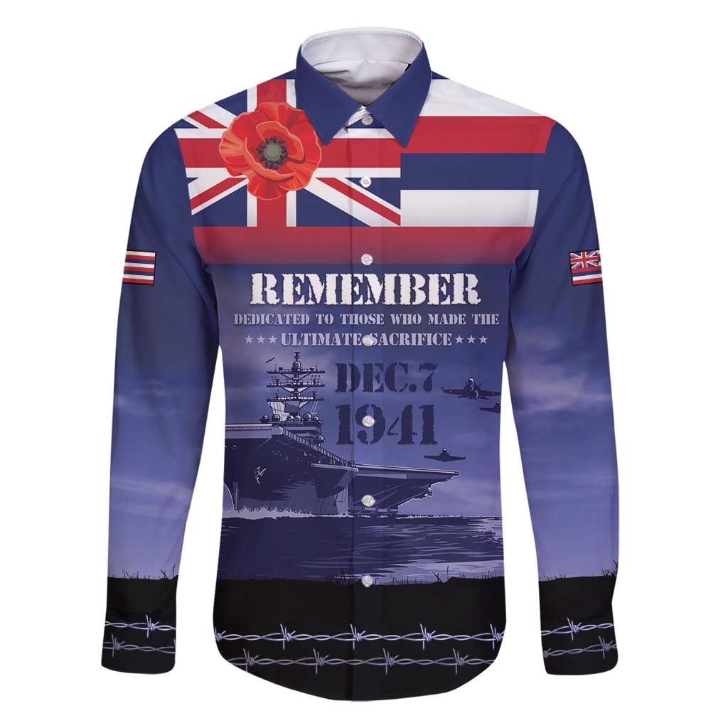 Hawaii Pearl Harbor Remembrance Day Family Matching Mermaid Dress and Hawaiian Shirt Flag Style LT05 Dad's Shirt - Long Sleeve Blue - Polynesian Pride