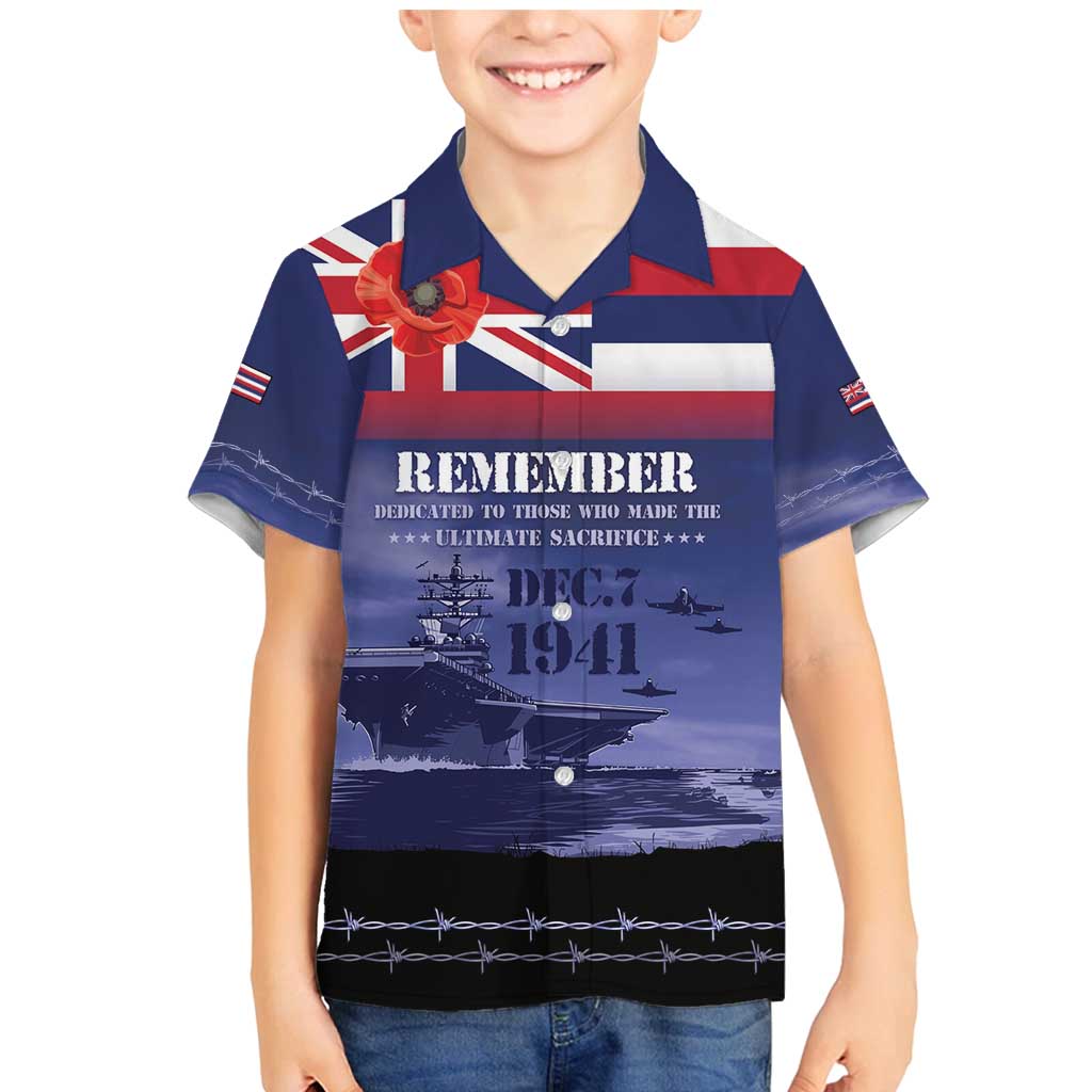 Hawaii Pearl Harbor Remembrance Day Family Matching Mermaid Dress and Hawaiian Shirt Flag Style LT05 Son's Shirt Blue - Polynesian Pride