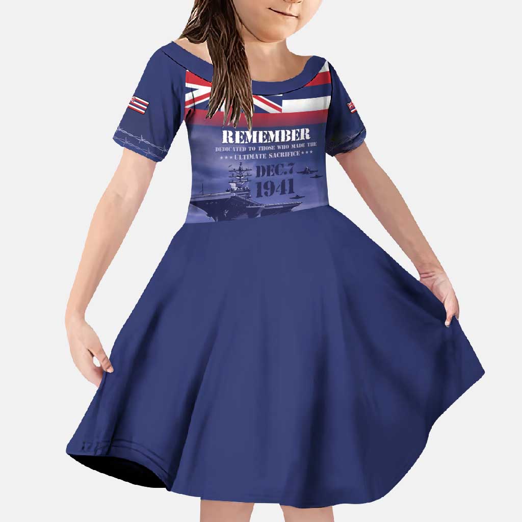 Hawaii Pearl Harbor Remembrance Day Family Matching Off Shoulder Maxi Dress and Hawaiian Shirt Flag Style LT05 Daughter's Dress Blue - Polynesian Pride
