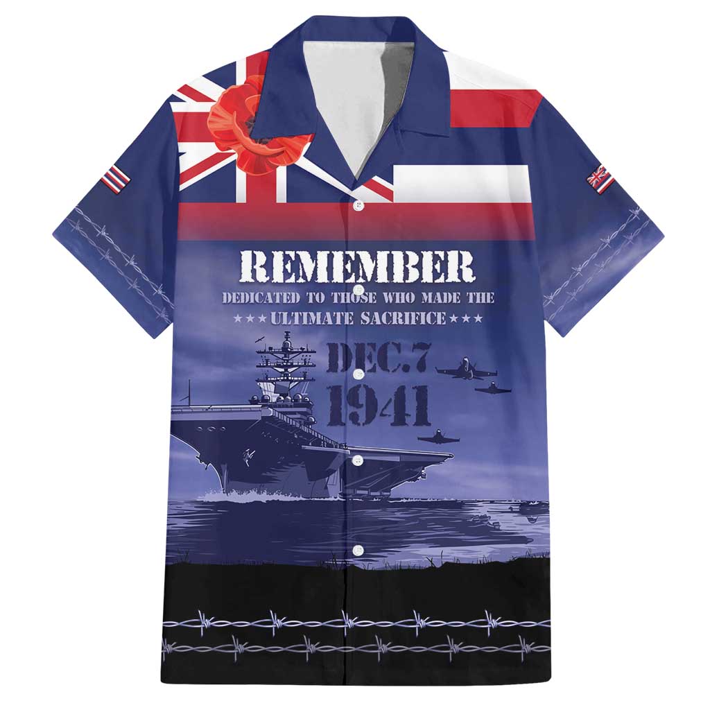 Hawaii Pearl Harbor Remembrance Day Family Matching Off Shoulder Maxi Dress and Hawaiian Shirt Flag Style LT05 Dad's Shirt - Short Sleeve Blue - Polynesian Pride