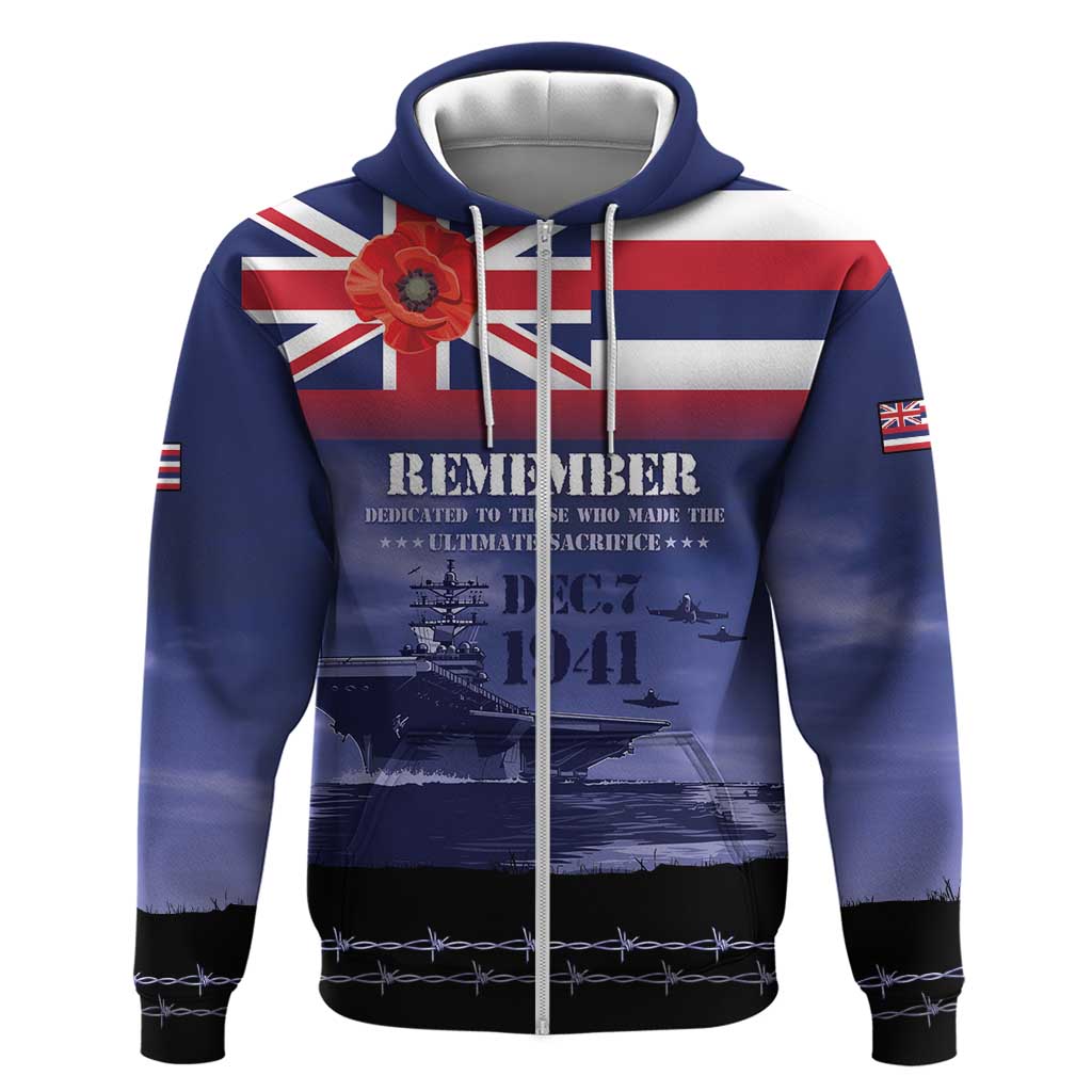 Hawaii Pearl Harbor Remembrance Day Zip Hoodie Flag Style LT05 Zip Hoodie Blue - Polynesian Pride
