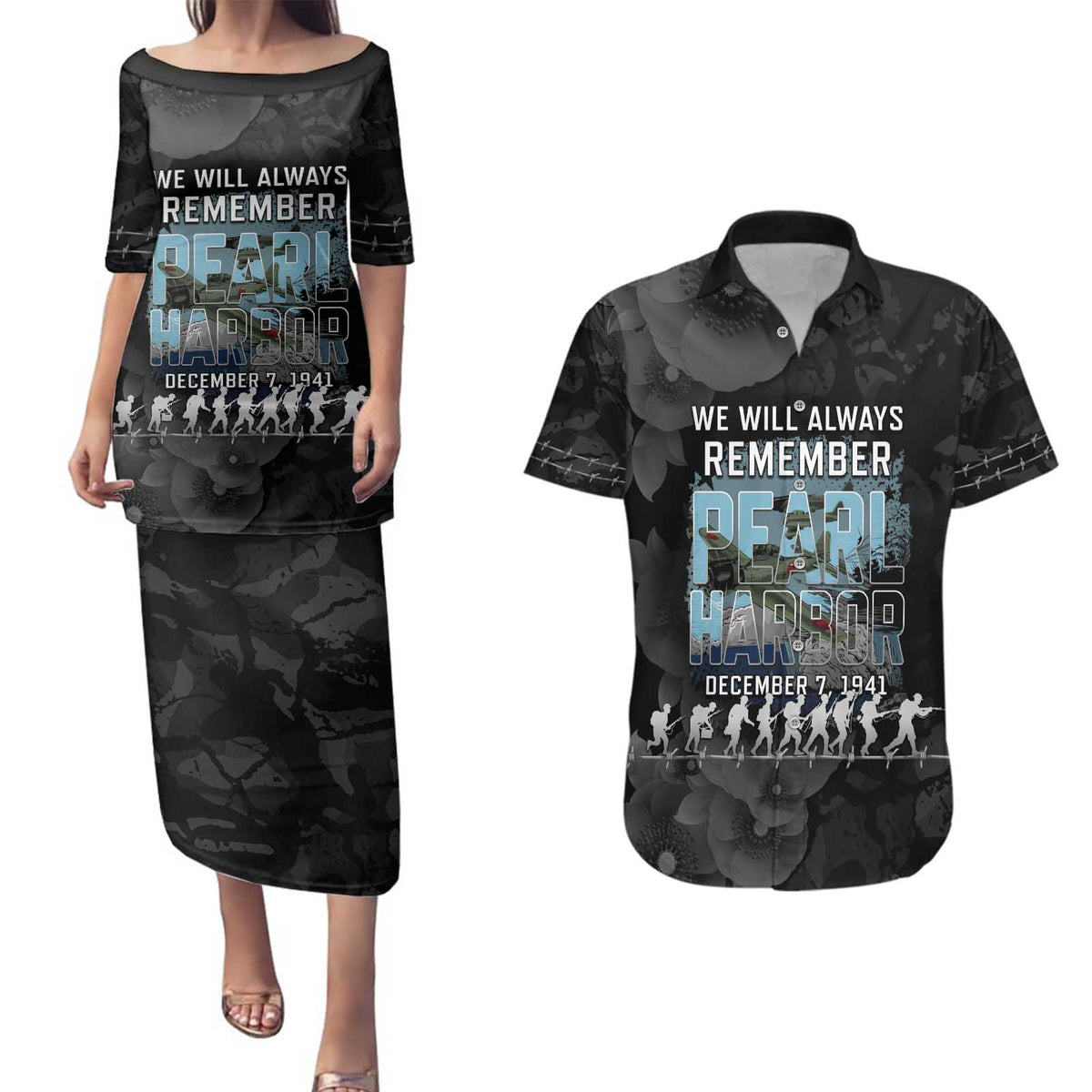 Personalized Pearl Harbor Remembrance Day Couples Matching Puletasi and Hawaiian Shirt We Will Always Remember