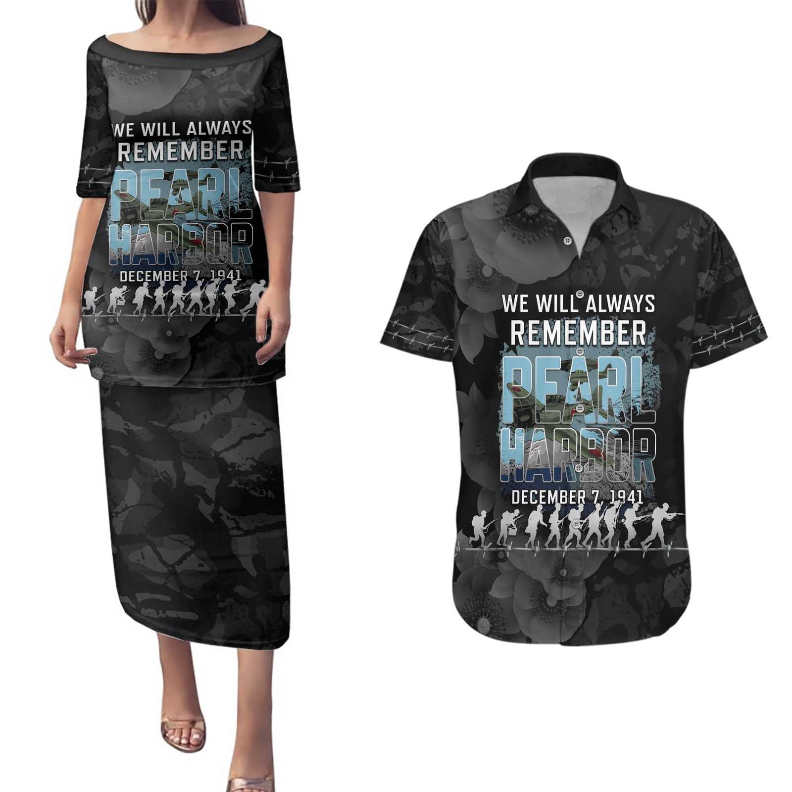 Personalized Pearl Harbor Remembrance Day Couples Matching Puletasi and Hawaiian Shirt We Will Always Remember