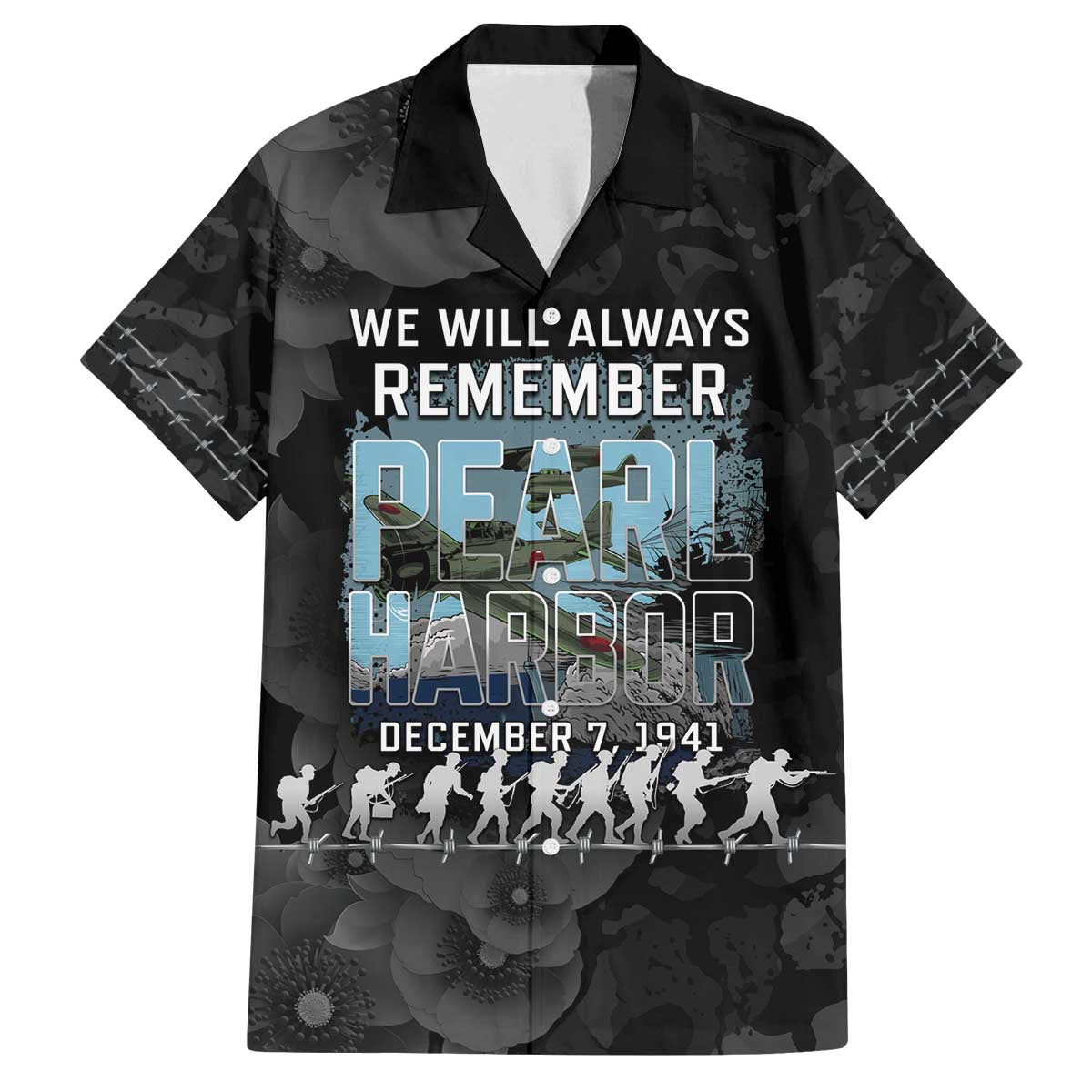 Personalized Pearl Harbor Remembrance Day Family Matching Off The Shoulder Long Sleeve Dress and Hawaiian Shirt We Will Always Remember LT05 Dad's Shirt - Short Sleeve Black - Polynesian Pride