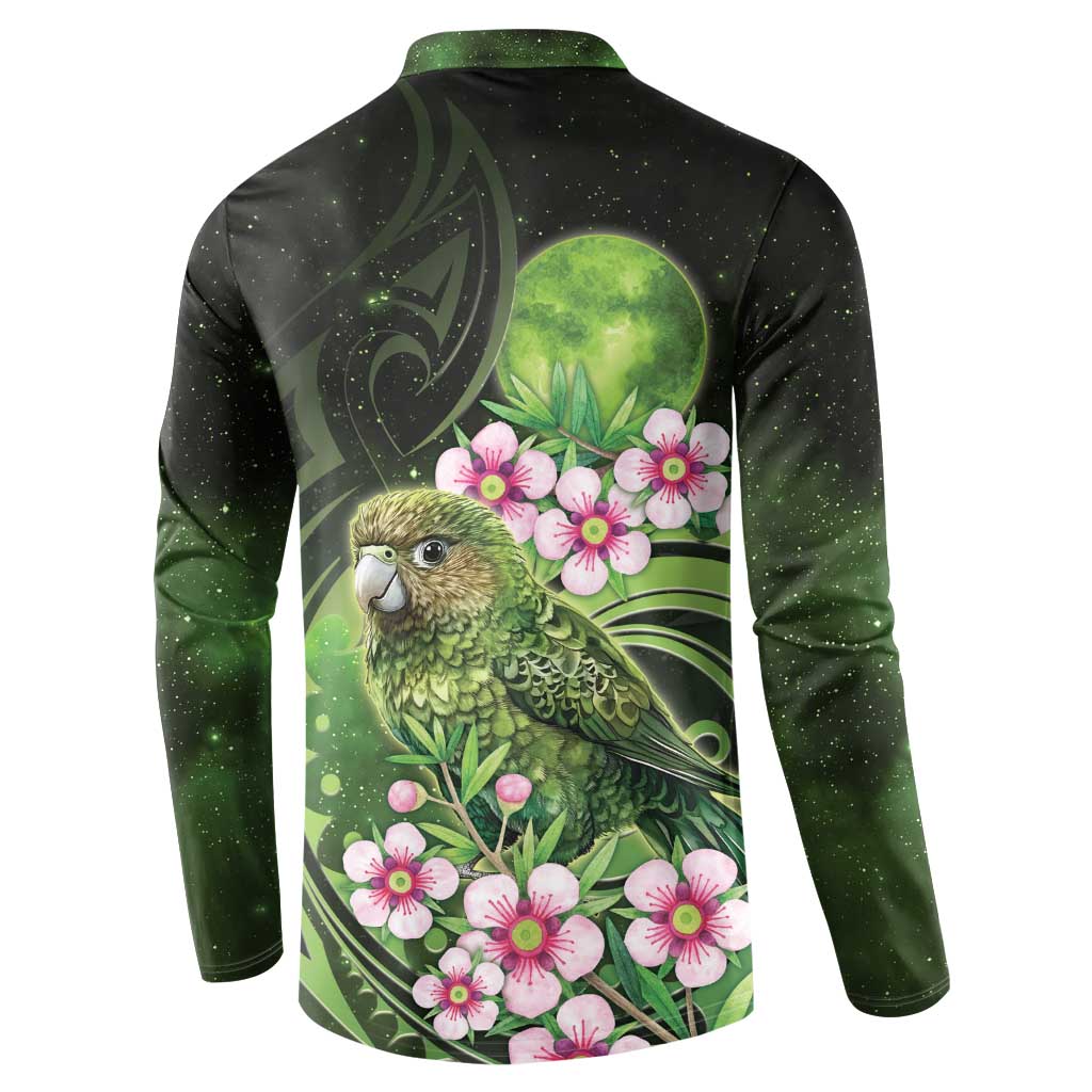 New Zealand Aotearoa Kakapo Button Sweatshirt Maori Pattern With Manuka Galaxy Style - Polynesian Pride