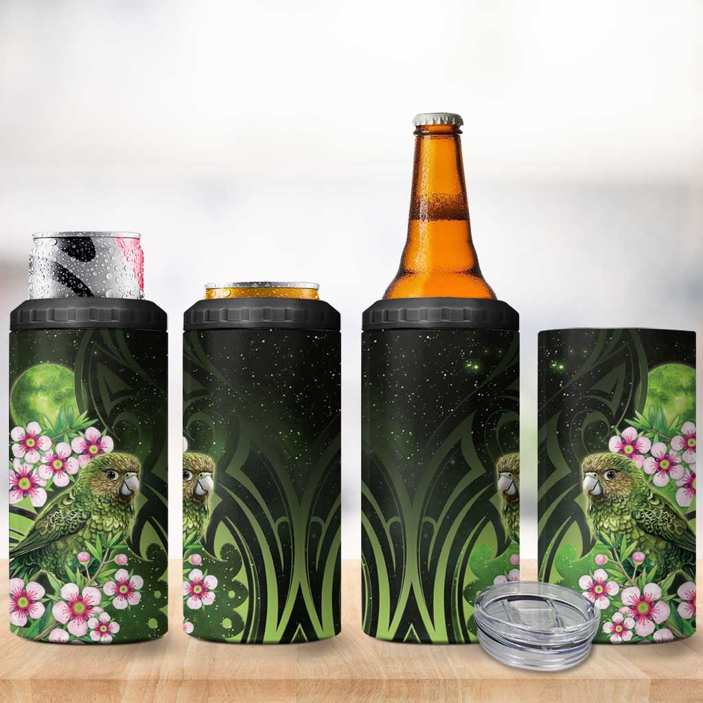 New Zealand Aotearoa Kakapo 4 in 1 Can Cooler Tumbler Maori Pattern With Manuka Galaxy Style LT05 - Polynesian Pride