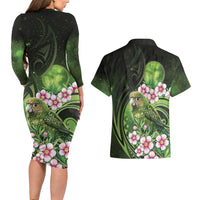 New Zealand Aotearoa Kakapo Couples Matching Long Sleeve Bodycon Dress and Hawaiian Shirt Maori Pattern With Manuka Galaxy Style LT05 - Polynesian Pride