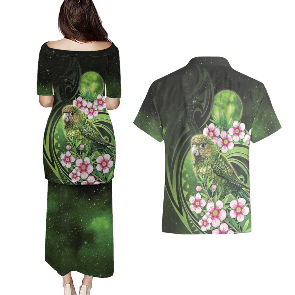 New Zealand Aotearoa Kakapo Couples Matching Puletasi and Hawaiian Shirt Maori Pattern With Manuka Galaxy Style LT05 - Polynesian Pride