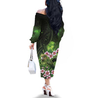 New Zealand Aotearoa Kakapo Family Matching Off The Shoulder Long Sleeve Dress and Hawaiian Shirt Maori Pattern With Manuka Galaxy Style LT05 - Polynesian Pride