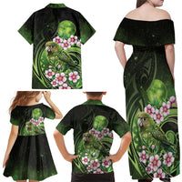 New Zealand Aotearoa Kakapo Family Matching Off Shoulder Maxi Dress and Hawaiian Shirt Maori Pattern With Manuka Galaxy Style LT05 - Polynesian Pride
