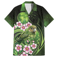 New Zealand Aotearoa Kakapo Family Matching Off Shoulder Maxi Dress and Hawaiian Shirt Maori Pattern With Manuka Galaxy Style LT05 Dad's Shirt - Short Sleeve Green - Polynesian Pride
