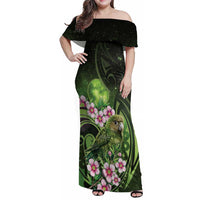New Zealand Aotearoa Kakapo Family Matching Off Shoulder Maxi Dress and Hawaiian Shirt Maori Pattern With Manuka Galaxy Style LT05 Green - Polynesian Pride