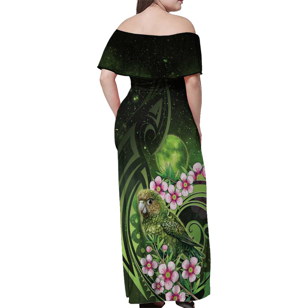New Zealand Aotearoa Kakapo Family Matching Off Shoulder Maxi Dress and Hawaiian Shirt Maori Pattern With Manuka Galaxy Style LT05 - Polynesian Pride