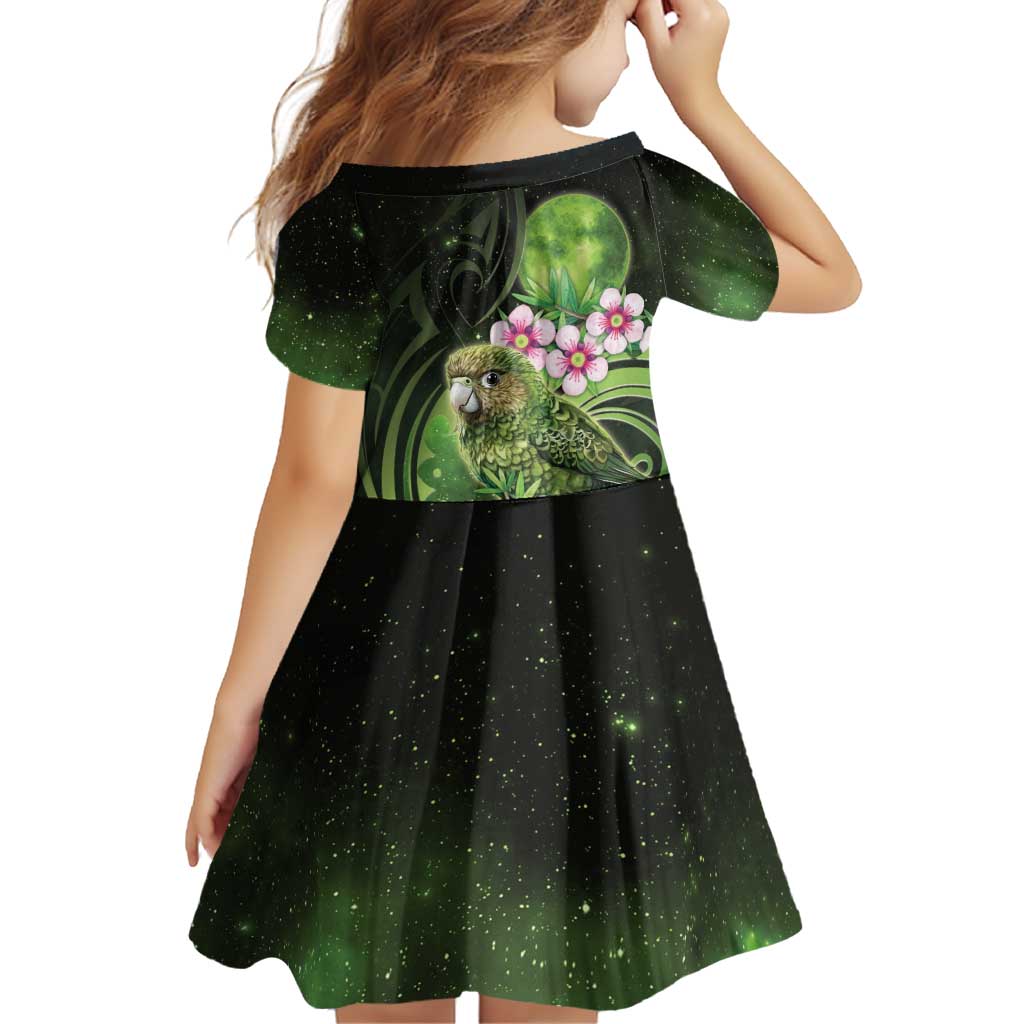 New Zealand Aotearoa Kakapo Family Matching Off Shoulder Short Dress and Hawaiian Shirt Maori Pattern With Manuka Galaxy Style LT05 - Polynesian Pride