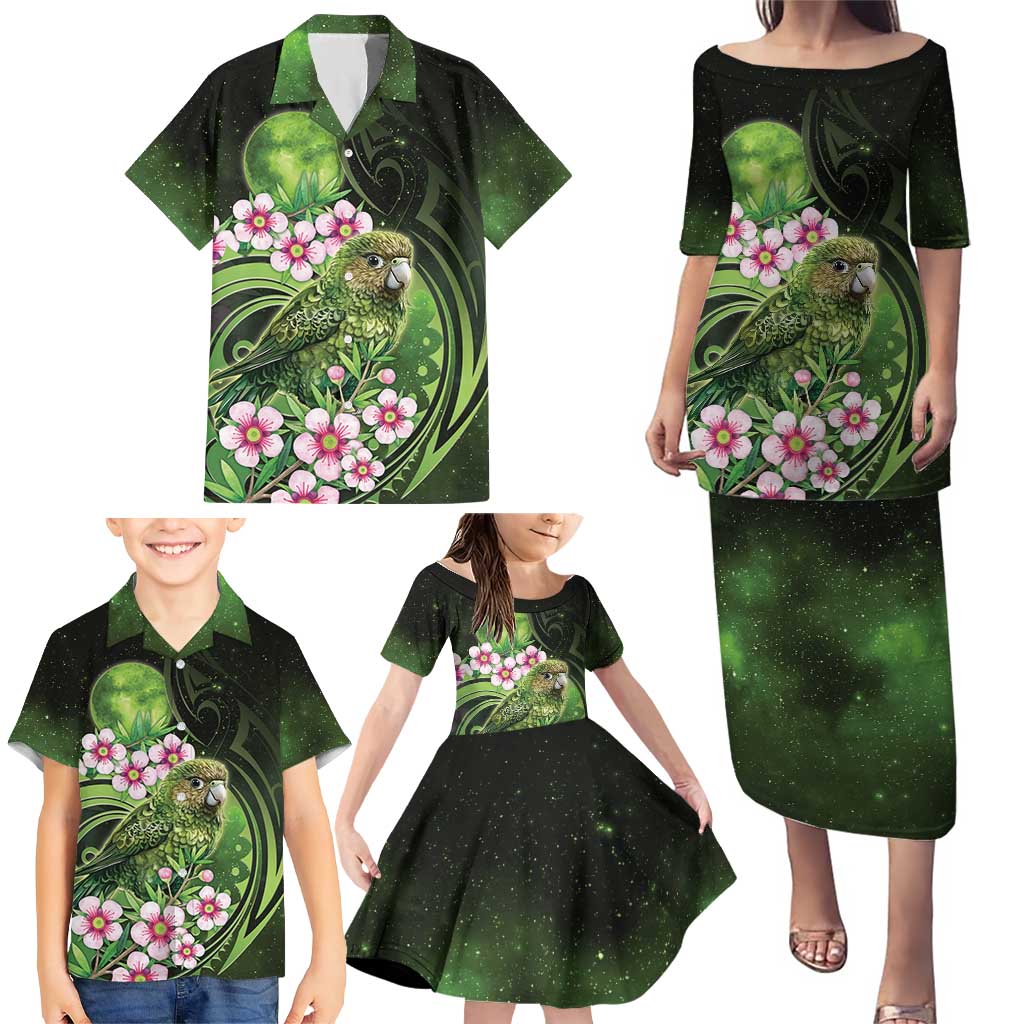 New Zealand Aotearoa Kakapo Family Matching Puletasi and Hawaiian Shirt Maori Pattern With Manuka Galaxy Style LT05 - Polynesian Pride