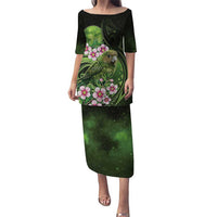 New Zealand Aotearoa Kakapo Family Matching Puletasi and Hawaiian Shirt Maori Pattern With Manuka Galaxy Style LT05 Green - Polynesian Pride