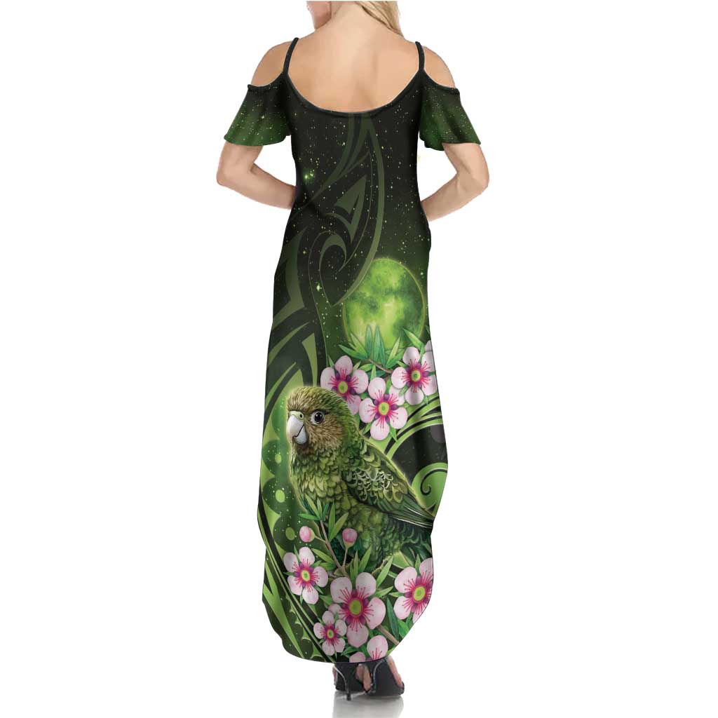 New Zealand Aotearoa Kakapo Family Matching Summer Maxi Dress and Hawaiian Shirt Maori Pattern With Manuka Galaxy Style LT05 - Polynesian Pride