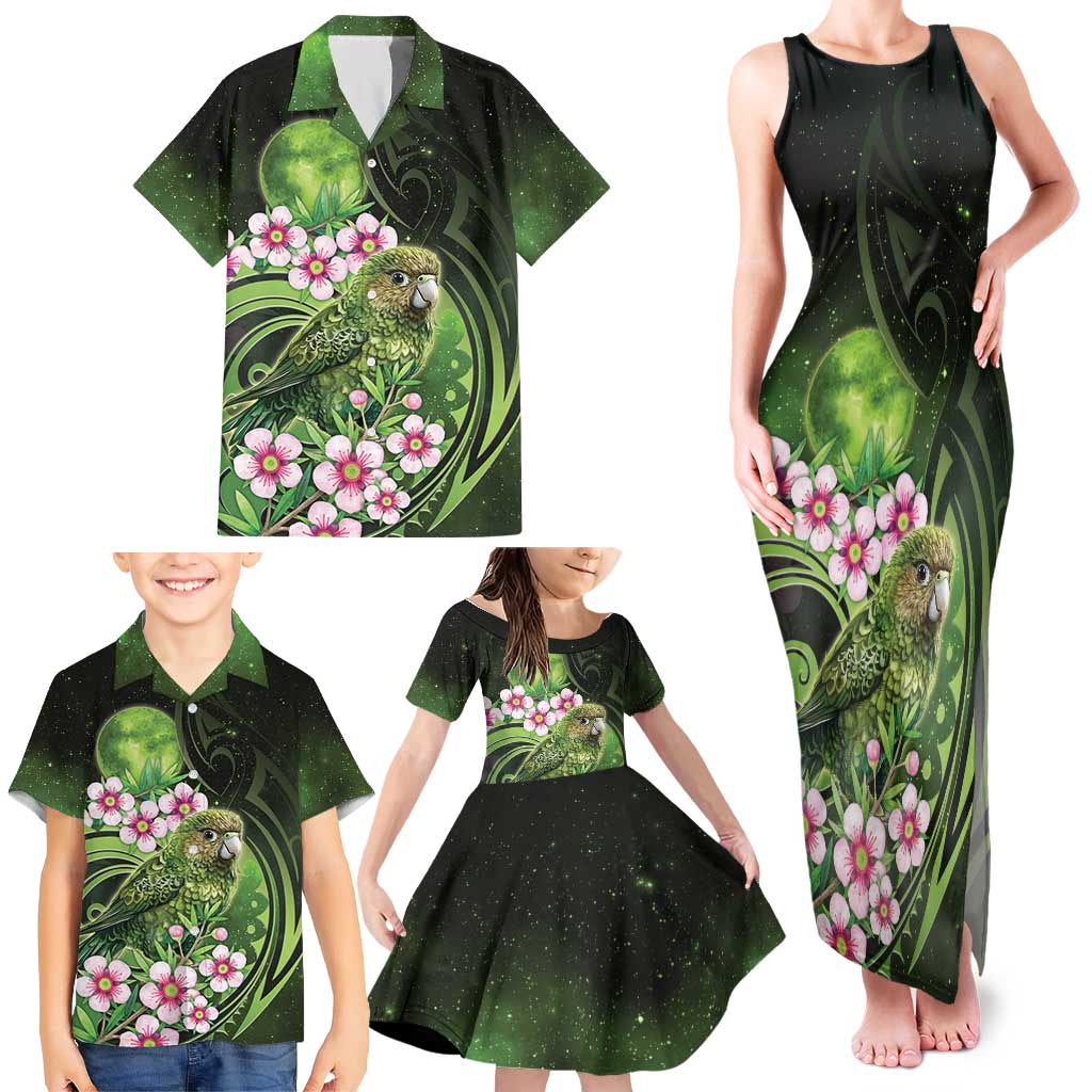 New Zealand Aotearoa Kakapo Family Matching Tank Maxi Dress and Hawaiian Shirt Maori Pattern With Manuka Galaxy Style LT05 - Polynesian Pride