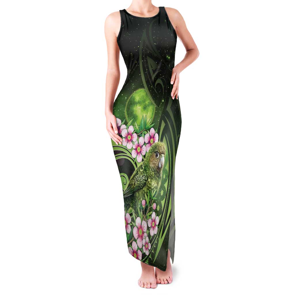 New Zealand Aotearoa Kakapo Family Matching Tank Maxi Dress and Hawaiian Shirt Maori Pattern With Manuka Galaxy Style LT05 Green - Polynesian Pride