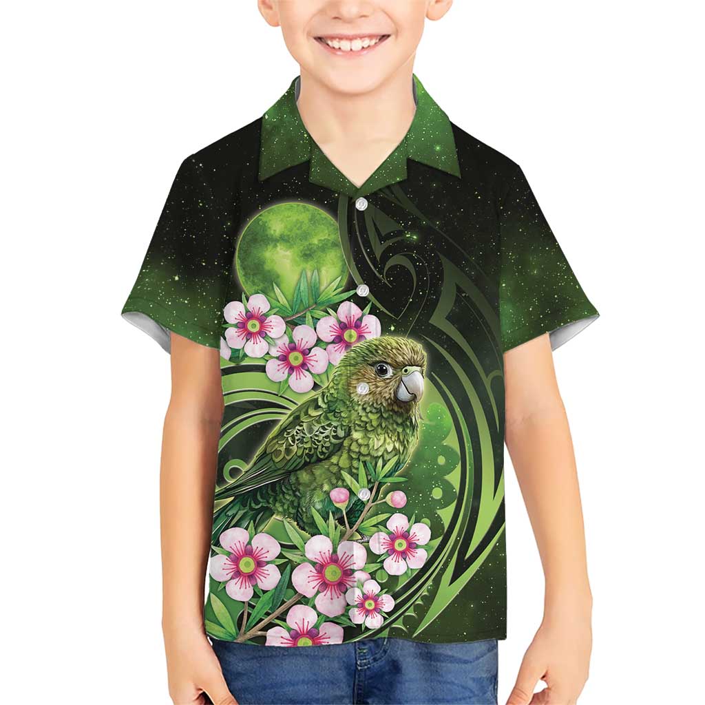New Zealand Aotearoa Kakapo Kid Hawaiian Shirt Maori Pattern With Manuka Galaxy Style - Polynesian Pride