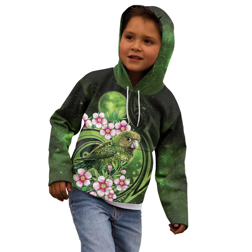 New Zealand Aotearoa Kakapo Kid Hoodie Maori Pattern With Manuka Galaxy Style - Polynesian Pride