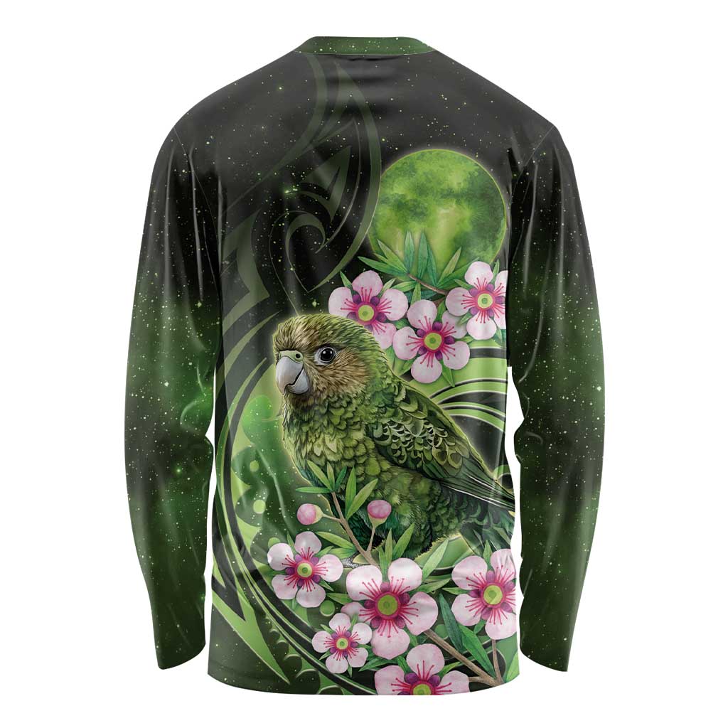 New Zealand Aotearoa Kakapo Long Sleeve Shirt Maori Pattern With Manuka Galaxy Style - Polynesian Pride
