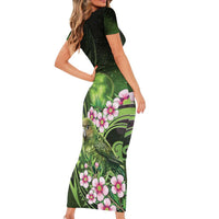 New Zealand Aotearoa Kakapo Short Sleeve Bodycon Dress Maori Pattern With Manuka Galaxy Style LT05 - Polynesian Pride