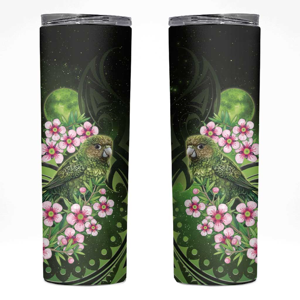 New Zealand Aotearoa Kakapo Skinny Tumbler Maori Pattern With Manuka Galaxy Style LT05 Green - Polynesian Pride