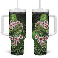 New Zealand Aotearoa Kakapo Tumbler With Handle Maori Pattern With Manuka Galaxy Style LT05 One Size: 40 oz Green - Polynesian Pride