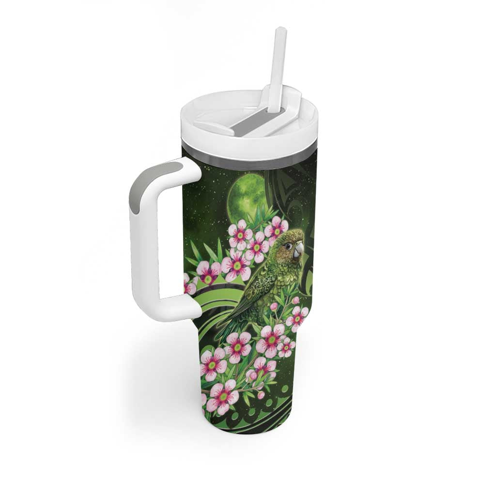 New Zealand Aotearoa Kakapo Tumbler With Handle Maori Pattern With Manuka Galaxy Style LT05 - Polynesian Pride