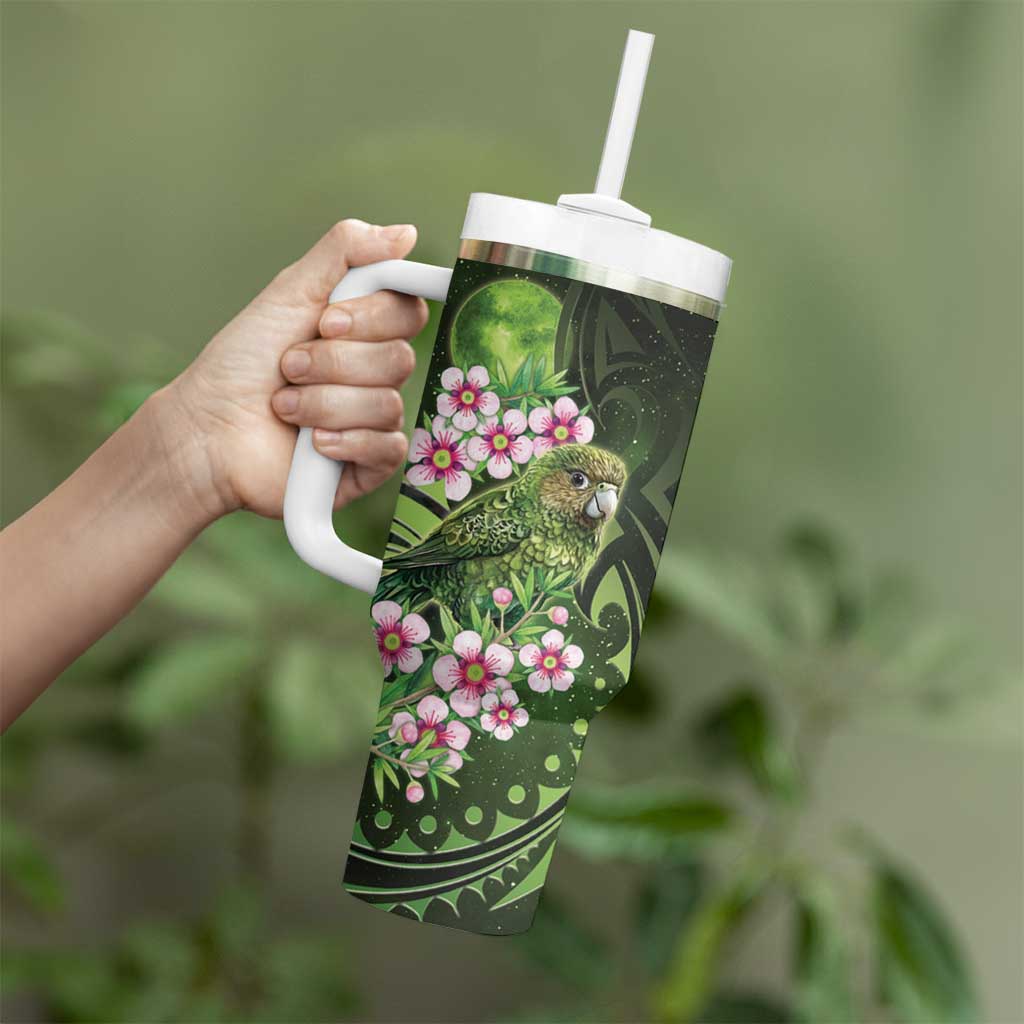 New Zealand Aotearoa Kakapo Tumbler With Handle Maori Pattern With Manuka Galaxy Style LT05 - Polynesian Pride