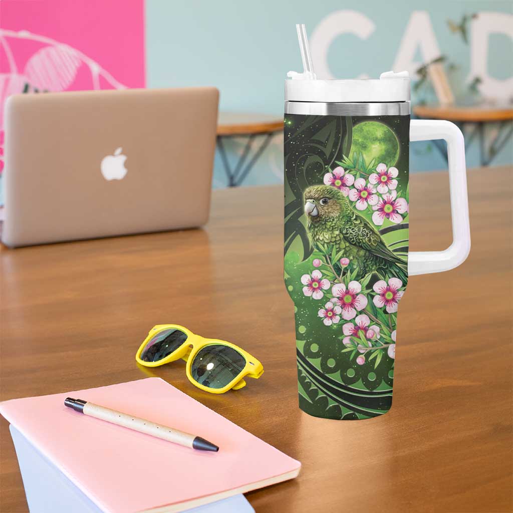 New Zealand Aotearoa Kakapo Tumbler With Handle Maori Pattern With Manuka Galaxy Style LT05 - Polynesian Pride