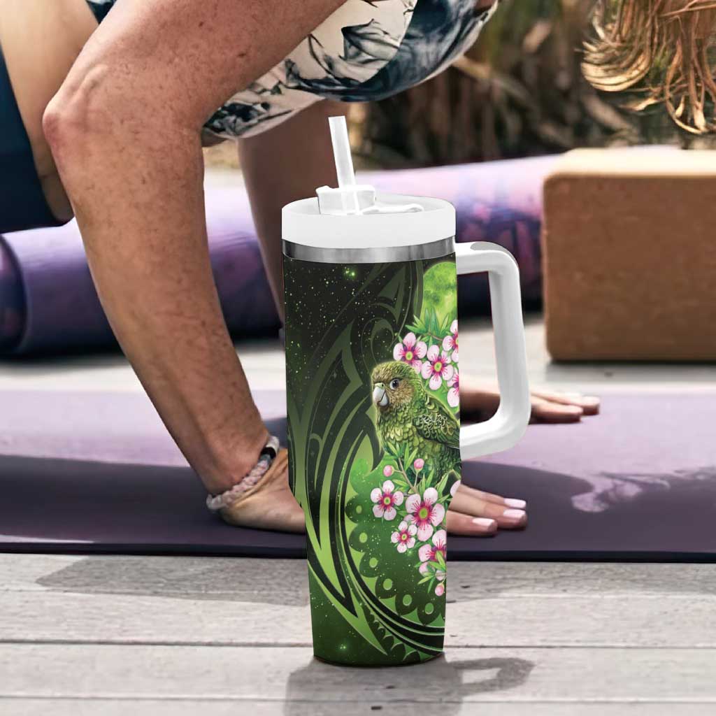New Zealand Aotearoa Kakapo Tumbler With Handle Maori Pattern With Manuka Galaxy Style LT05 - Polynesian Pride