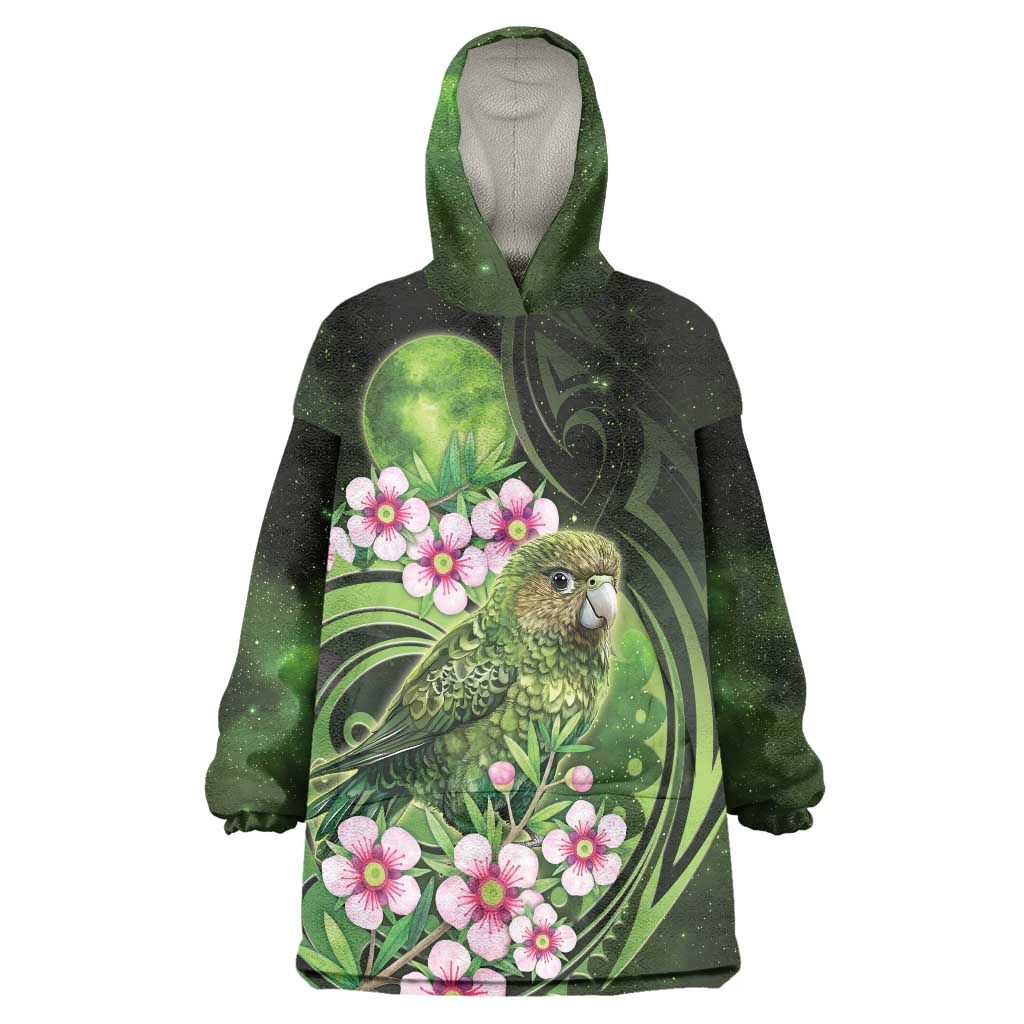 New Zealand Aotearoa Kakapo Wearable Blanket Hoodie Maori Pattern With Manuka Galaxy Style LT05 One Size Green - Polynesian Pride