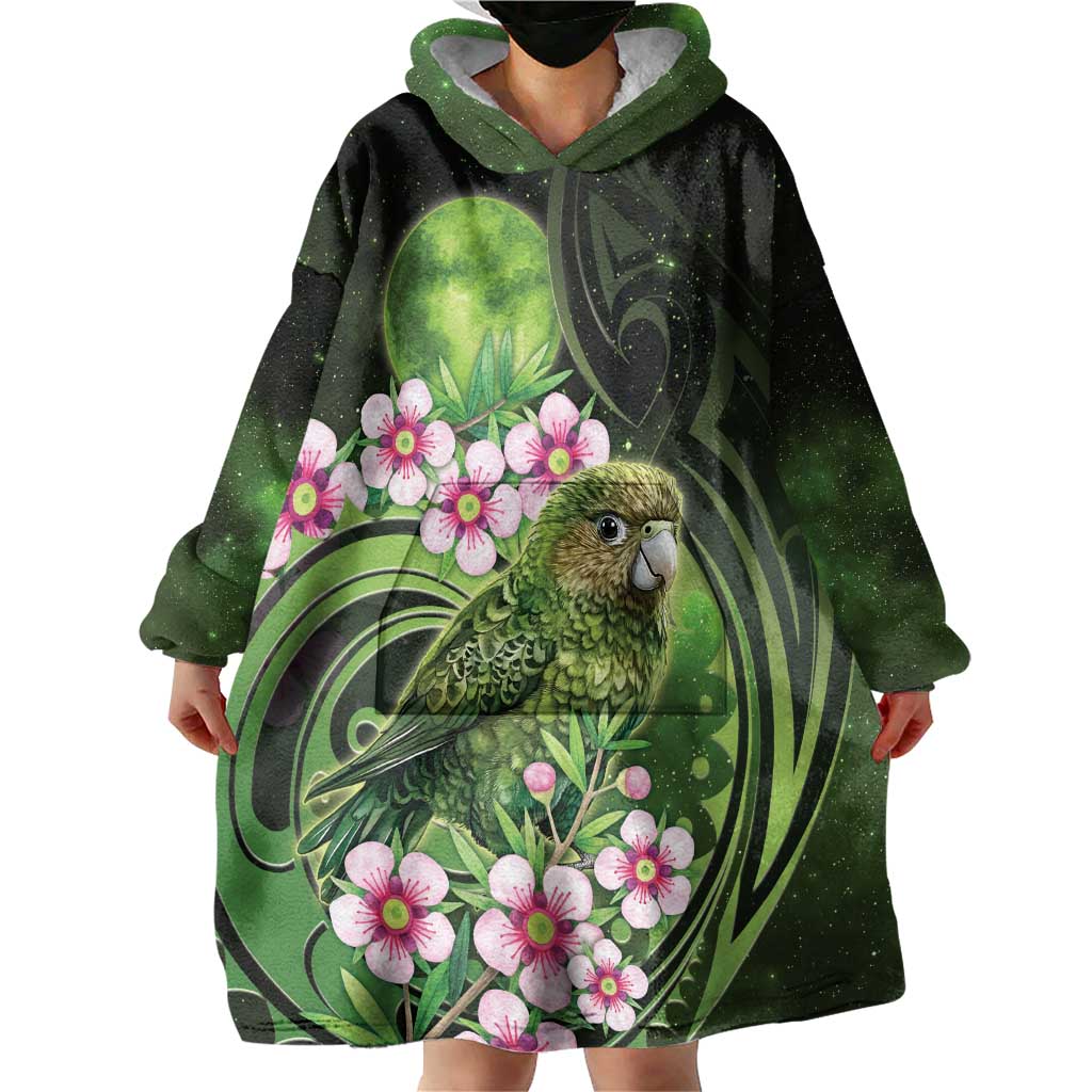 New Zealand Aotearoa Kakapo Wearable Blanket Hoodie Maori Pattern With Manuka Galaxy Style LT05 - Polynesian Pride