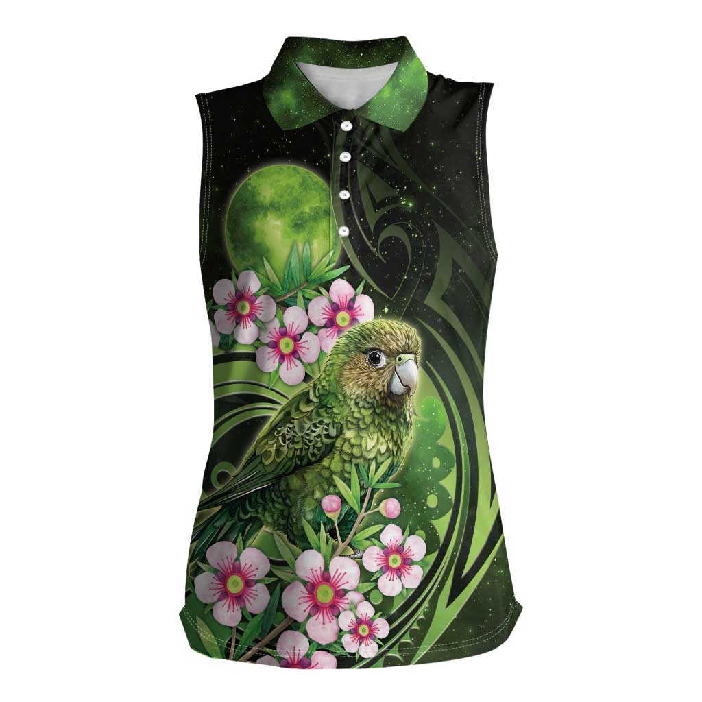 New Zealand Aotearoa Kakapo Women Sleeveless Polo Shirt Maori Pattern With Manuka Galaxy Style - Polynesian Pride