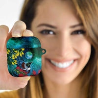 New Zealand Tui Bird AirPods Case Maori Koru With Pohutukawa Galaxy Style LT05 - Polynesian Pride
