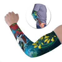 New Zealand Tui Bird Arm Sleeves Maori Koru With Pohutukawa Galaxy Style LT05 Set of 2 Blue - Polynesian Pride