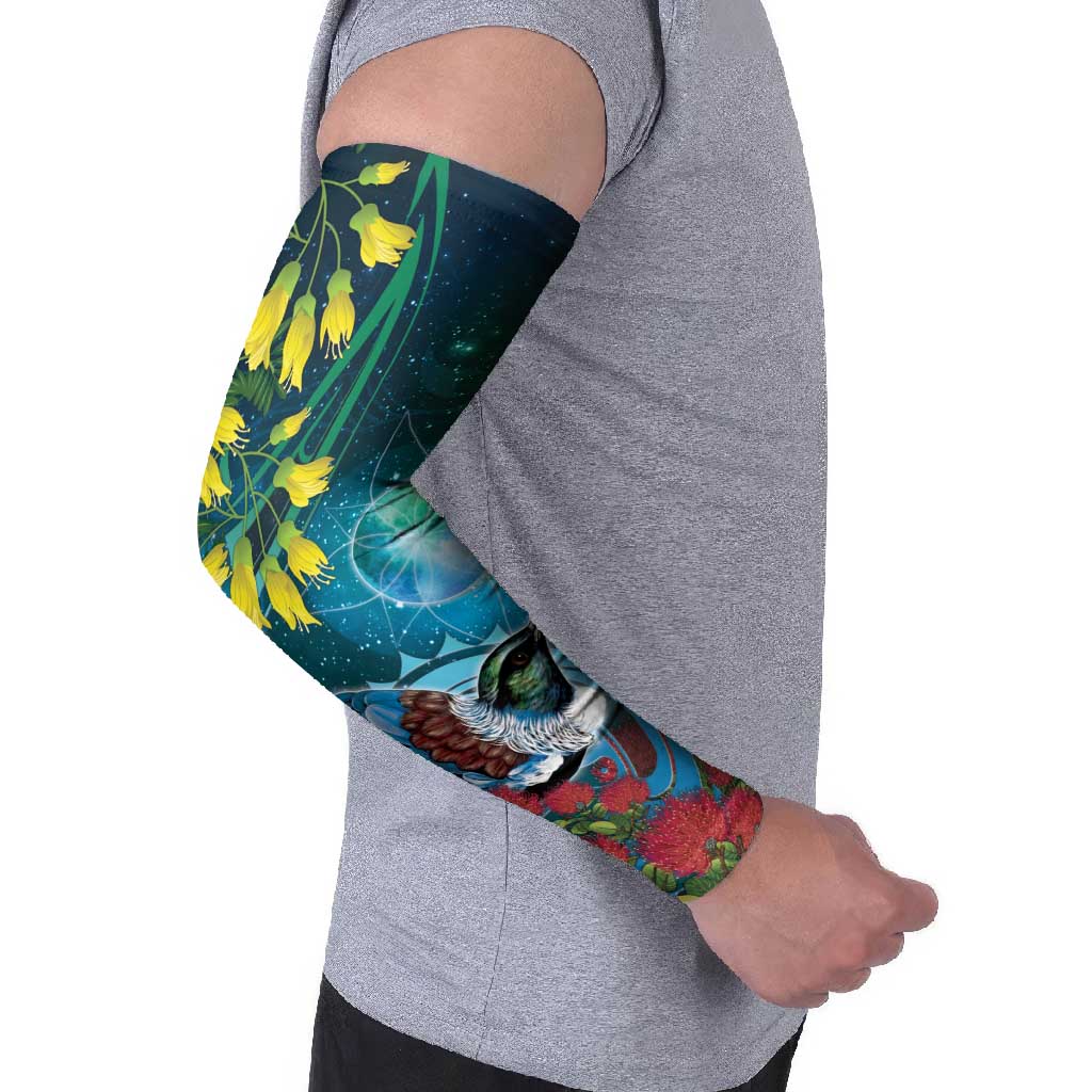 New Zealand Tui Bird Arm Sleeves Maori Koru With Pohutukawa Galaxy Style LT05 - Polynesian Pride