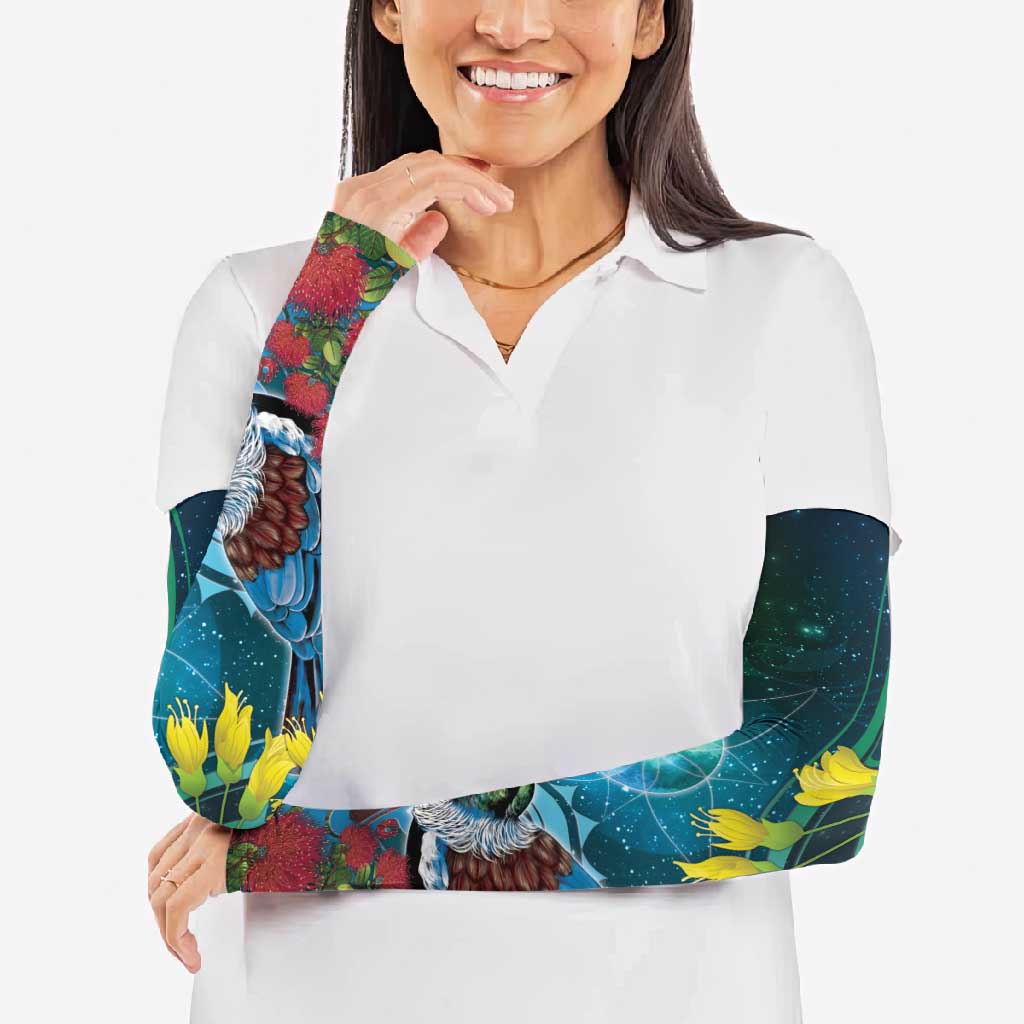 New Zealand Tui Bird Arm Sleeves Maori Koru With Pohutukawa Galaxy Style LT05 - Polynesian Pride